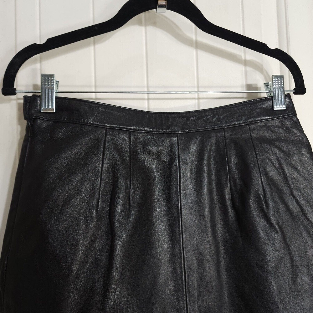 Vintage Rem Garson Pencil Skirt Womens 6 Black Leather Lined Pocket Side Zip - Picture 3 of 10